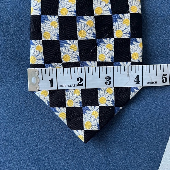 Gant Daisy Flowers 100% Silk Men’s Neck Tie Yellow Checkered Blue Made in Canada - Picture 9 of 15